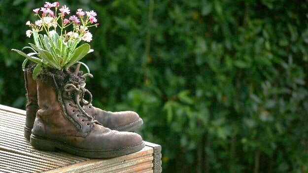 Hiking boots with flowers