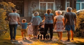 Large family in front of a house