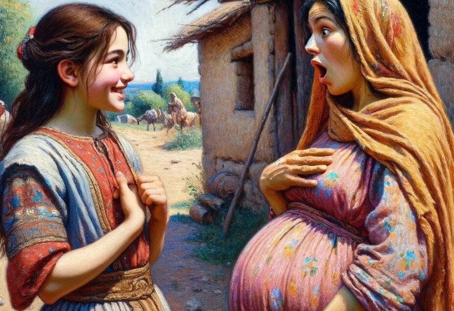 Mary meeting with a pregnant Elizabeth