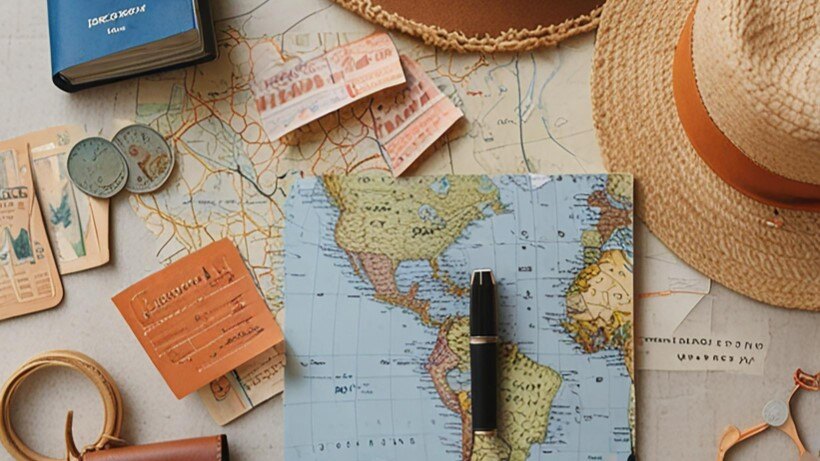 travel things - maps, tickets, pen