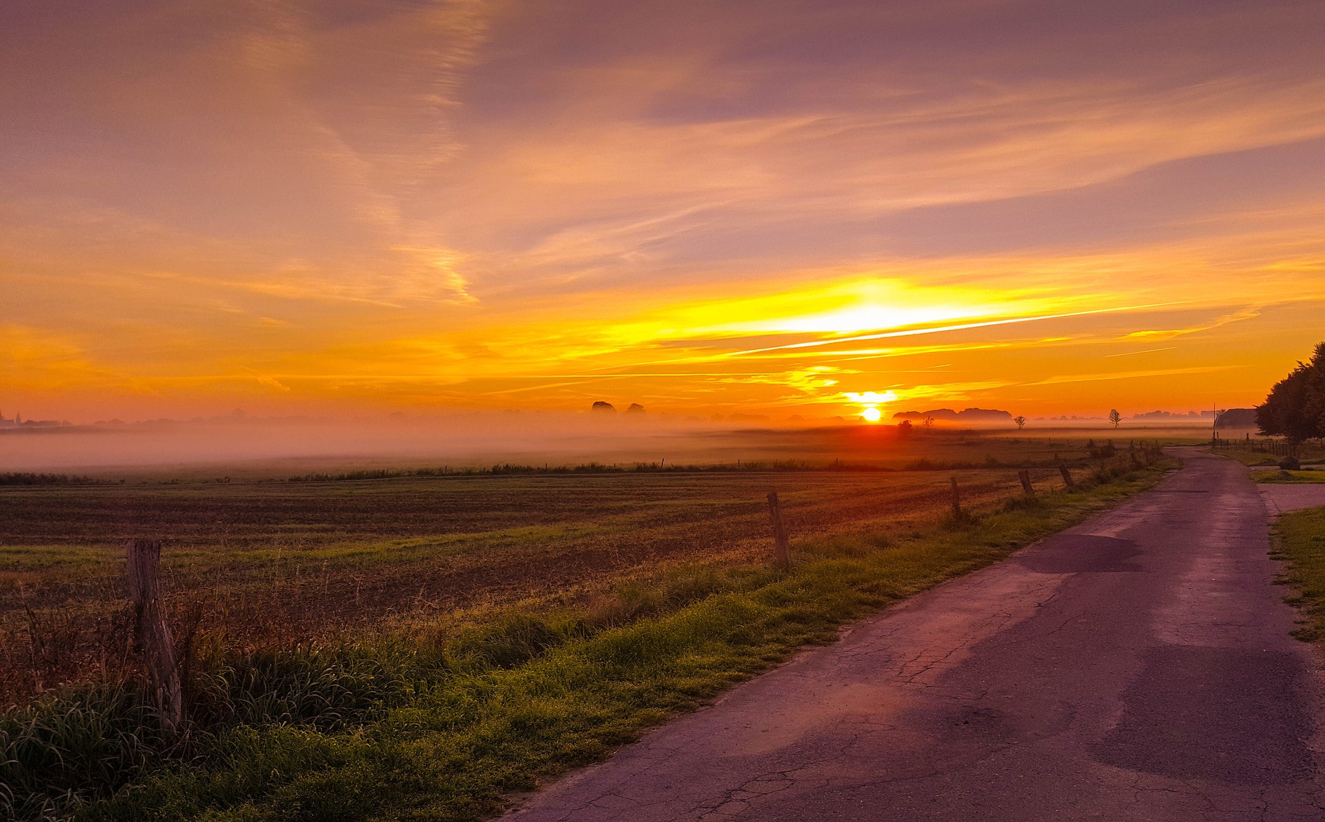 sunrise on a country road